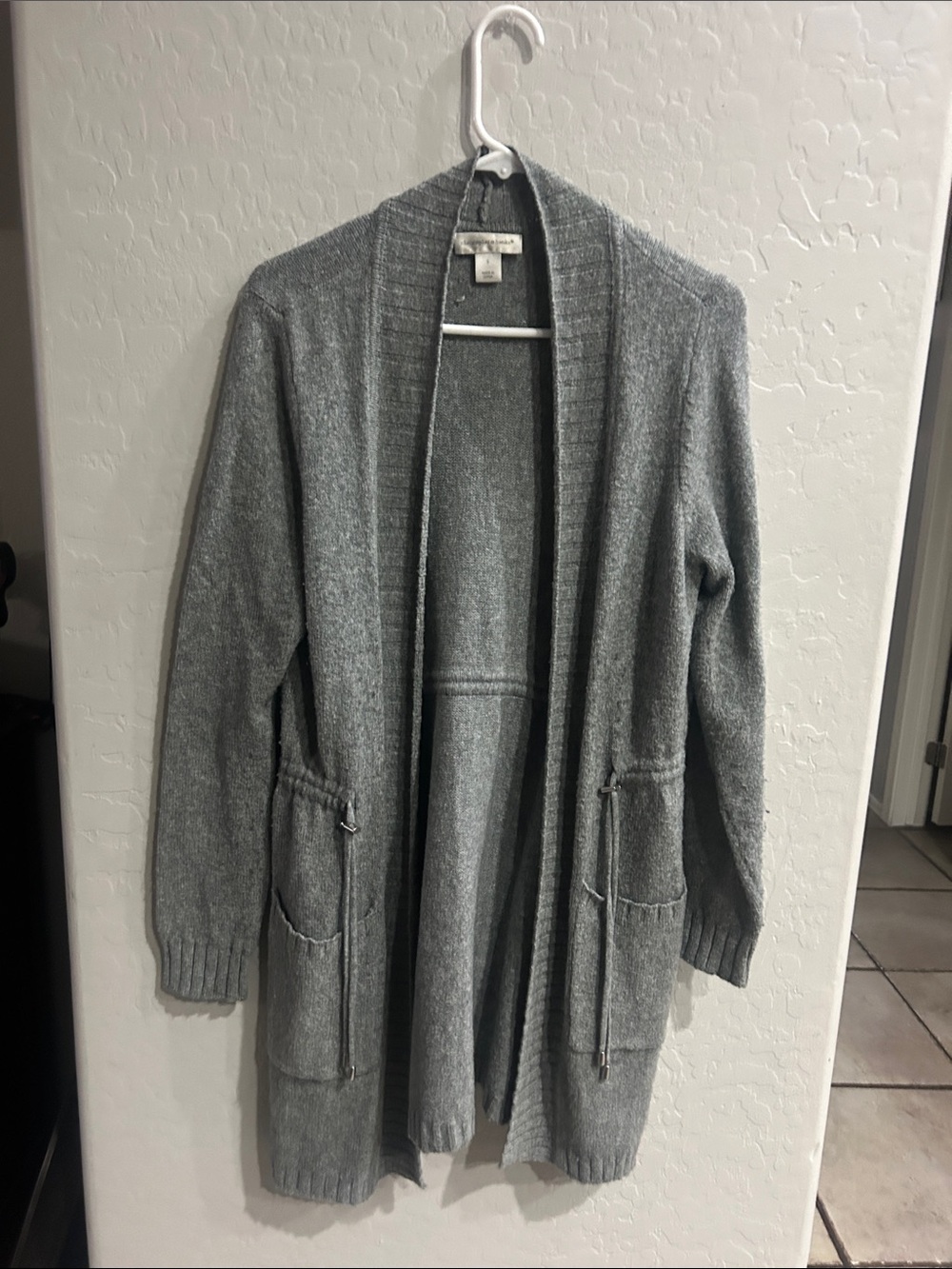 Christopher & Banks Light Gray Open-Front Knit Cardigan